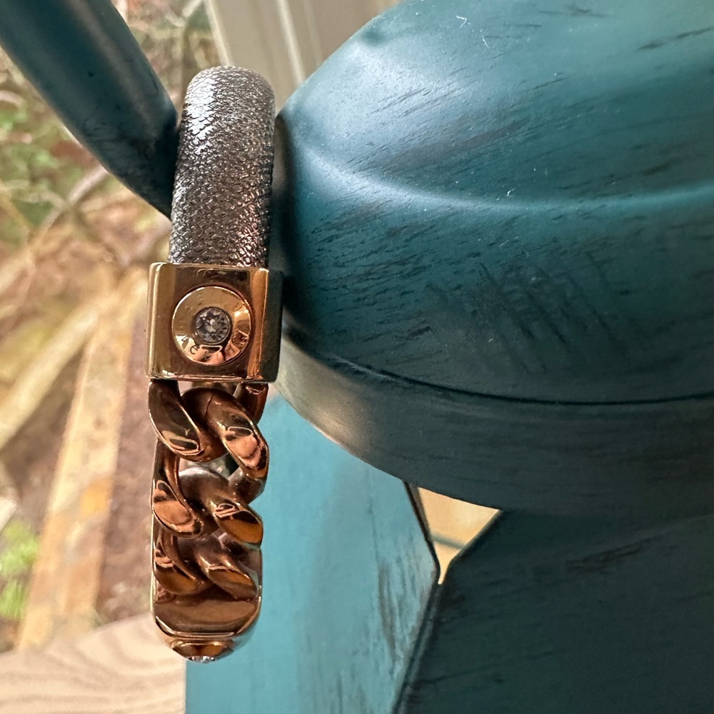 Vintage Henri Bendel Grey Leather/Gold Cuff Bracelet VGUC
